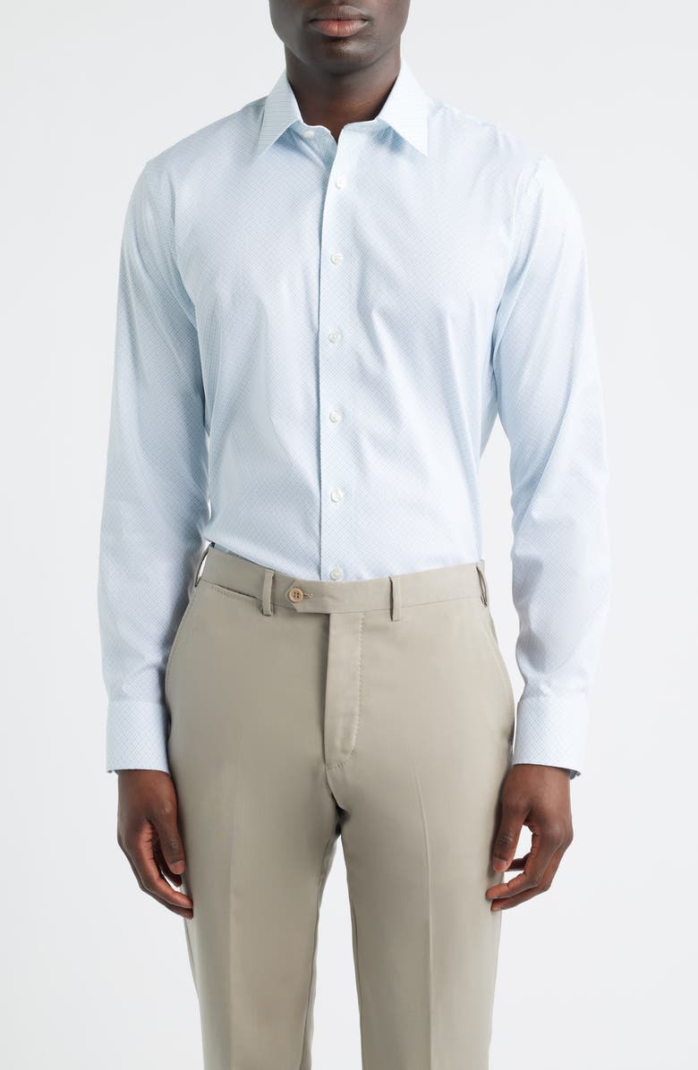 Nordstrom Trim Fit Premium Performance Dress Shirt, Main, color, Blue Sedalia Geo