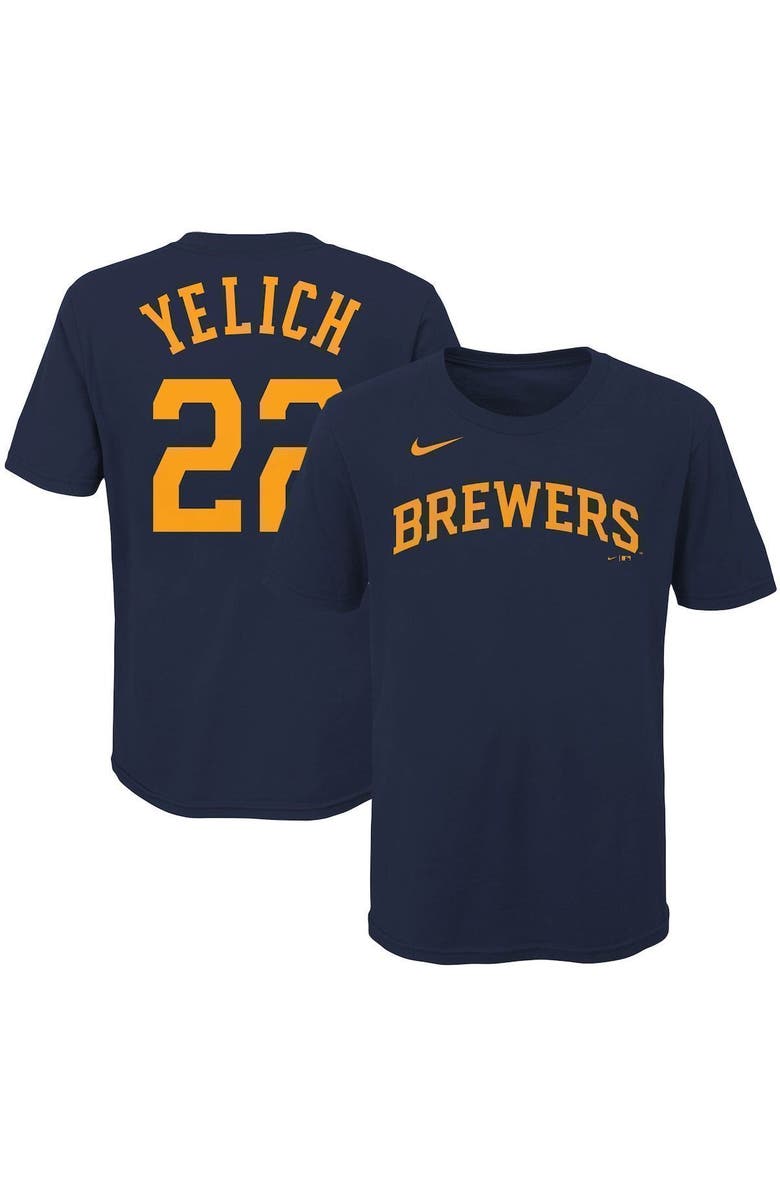 Nike Youth Nike Christian Yelich Navy Milwaukee Brewers Player Name & Number T-Shirt, Main, color, 