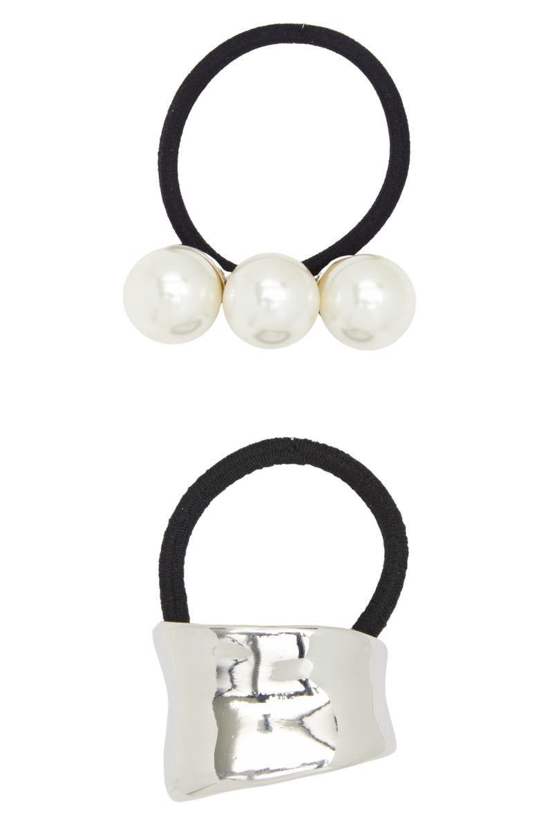 Tasha Assorted 2-Pack Faux Pearl & Hammered Bar Hair Ties, Main, color,