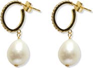 Argento Vivo Sterling Silver Cubic Zirconia & Cultured Pearl Drop Huggie Hoop Earrings