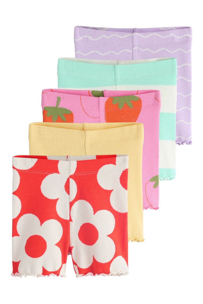 Kids' Rib Assorted 5-Pack Stretch Cotton Cycling Shorts, Main, color, PINK
