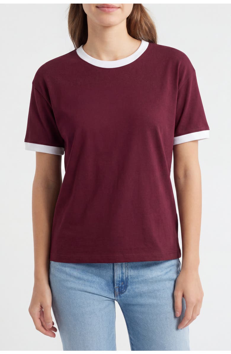 Solomon & Sage Regular Fit Contrast Trim Ringer Cotton T-Shirt, Main, color, Burgundy