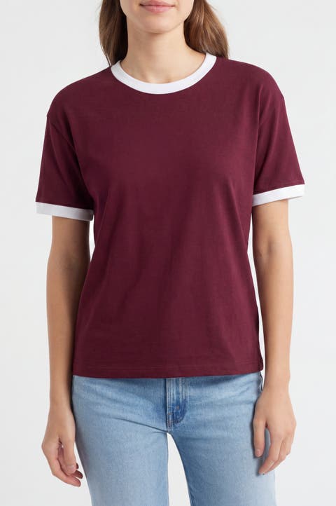 Regular Fit Contrast Trim Ringer Cotton T-Shirt