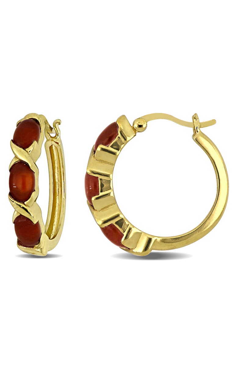 Julianna B. Red Agathe Hoop Earrings Yellow Plated Sterling Silver, Main, color,