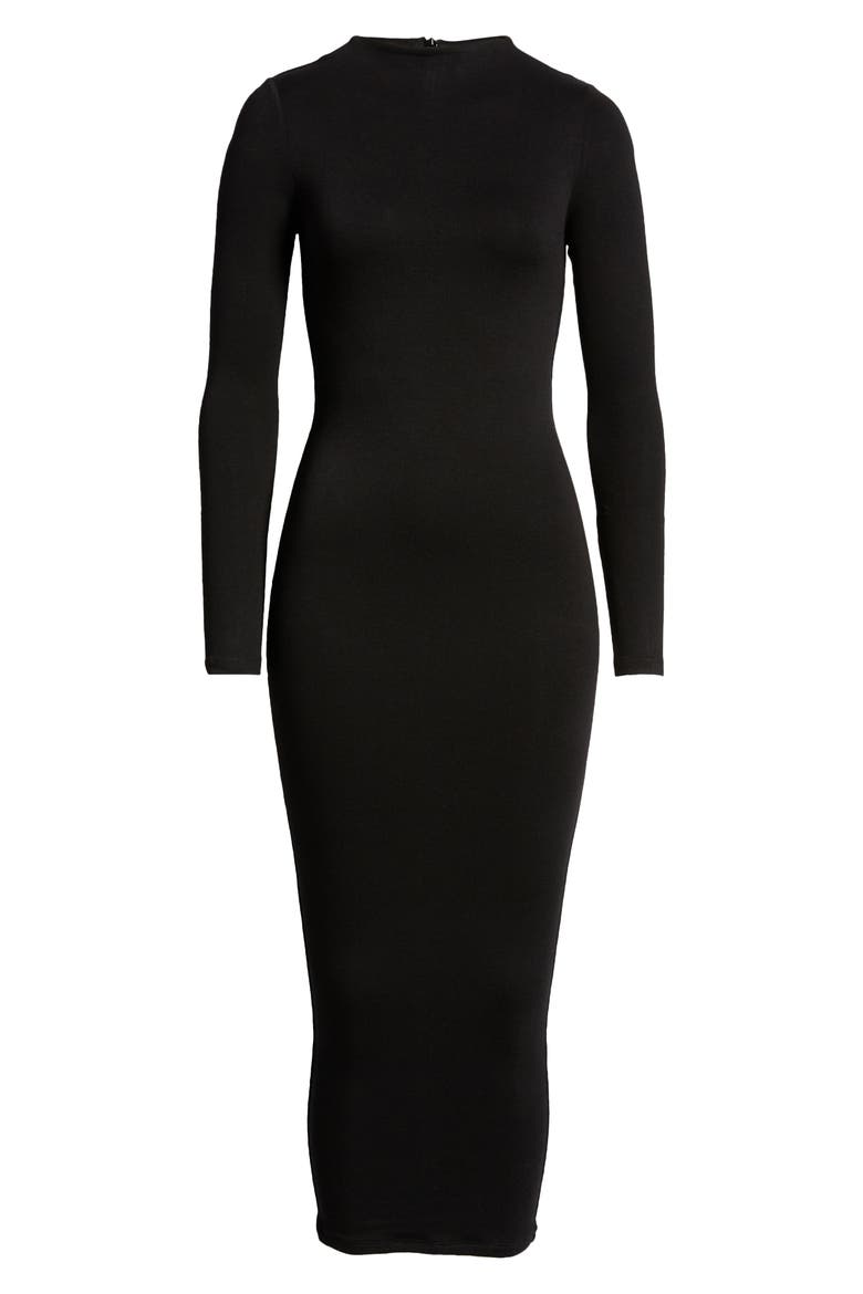 Long Sleeve Midi Pencil Dress, Alternate, color, BLACK