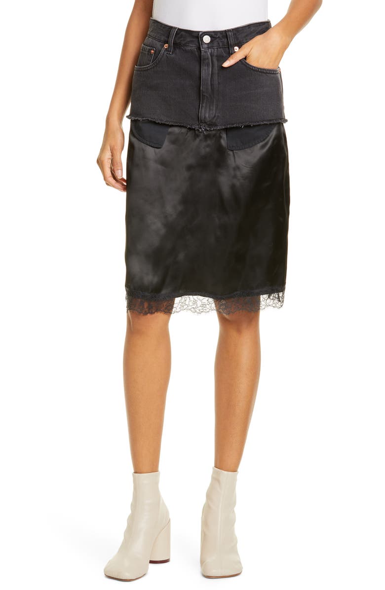 MM6 Maison Margiela Satin Contrast Denim Skirt, Main, color, 