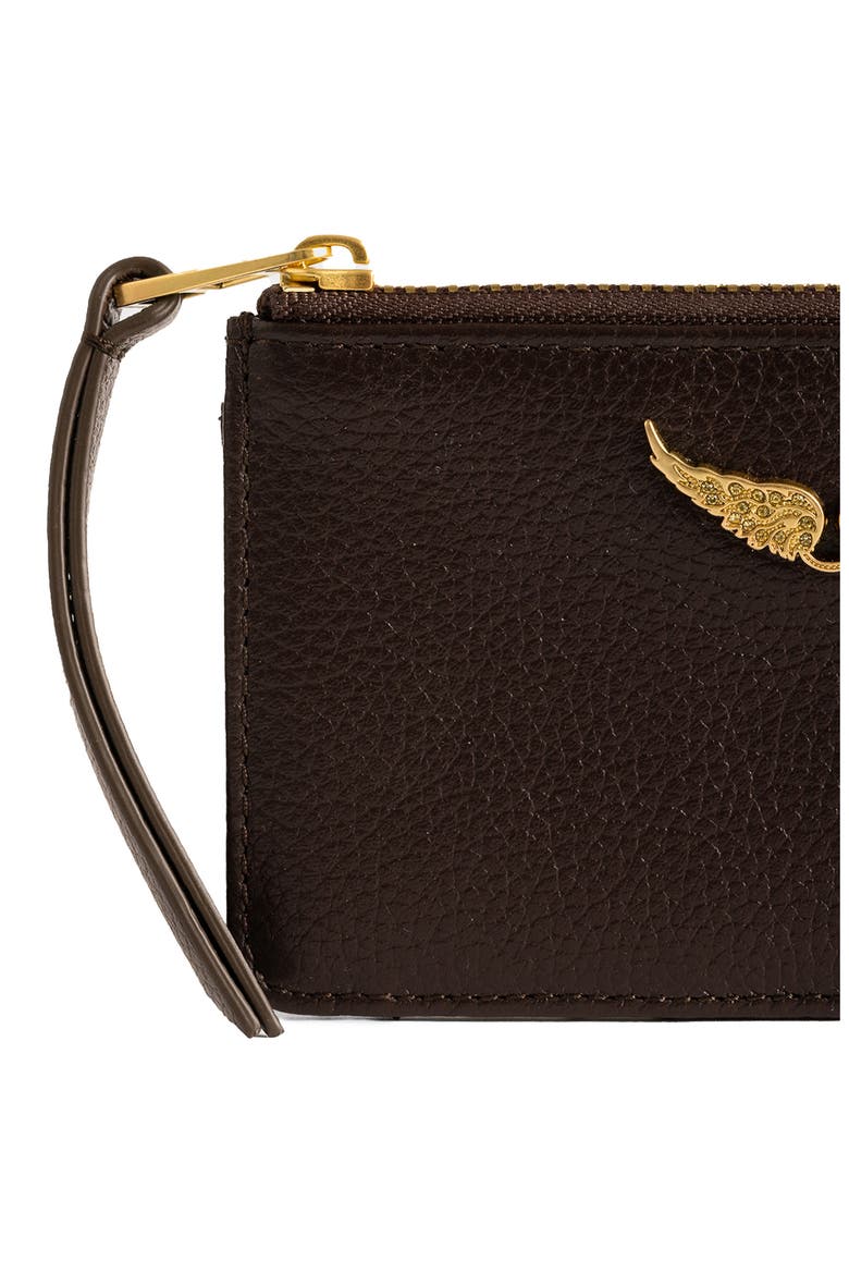 Zip Leather Card Case, Alternate, color, BROWNIE