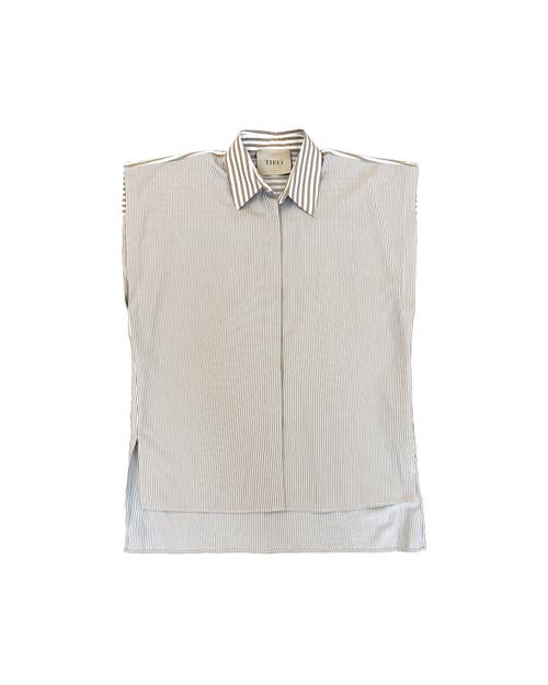 Theo The Label Echo Back Button Sleeveless Shirt In Gray