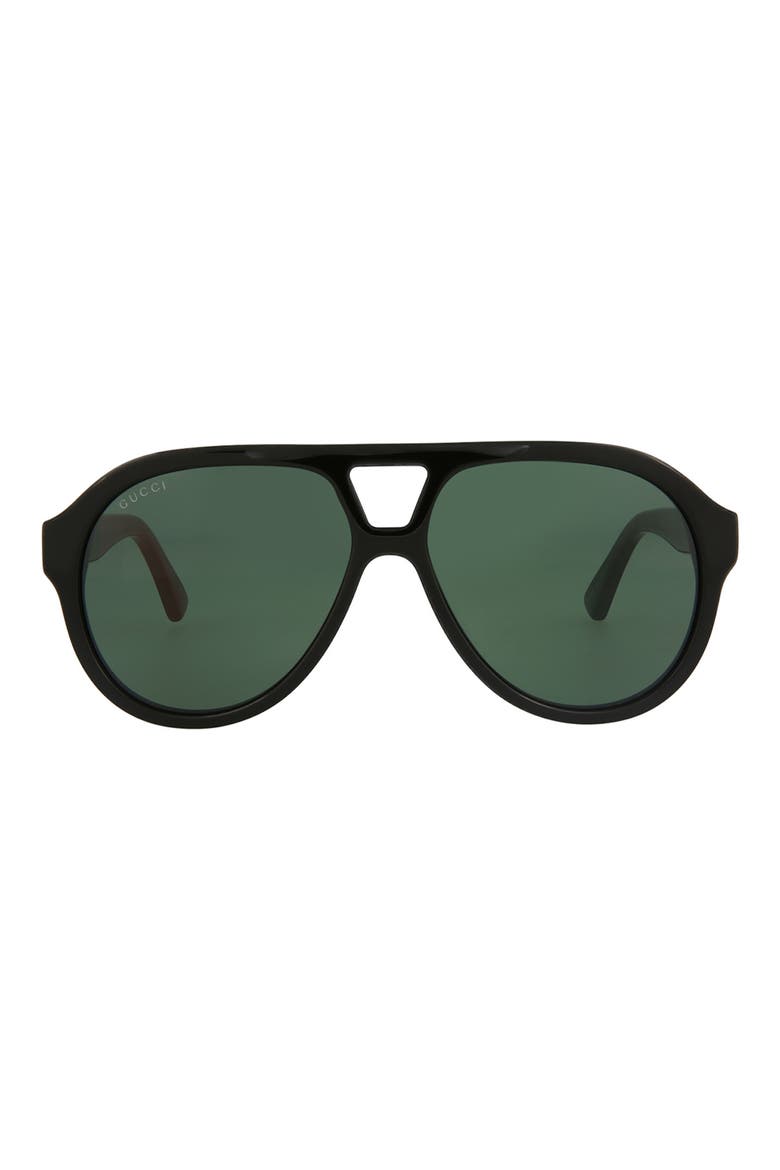 56mm Aviator Sunglasses, Main, color, BLACK BLACK/GRN
