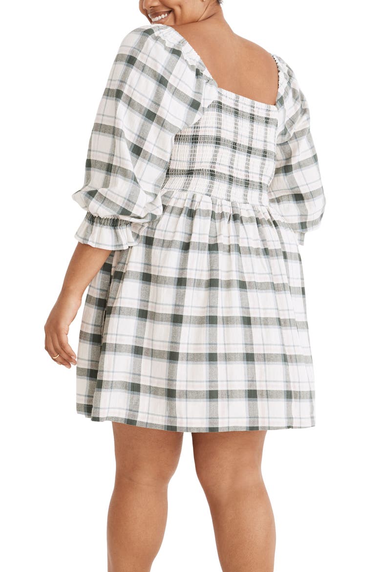 Lucie Lebaum Plaid Smocked Minidress, Alternate, color, ANTIQUE CREAM