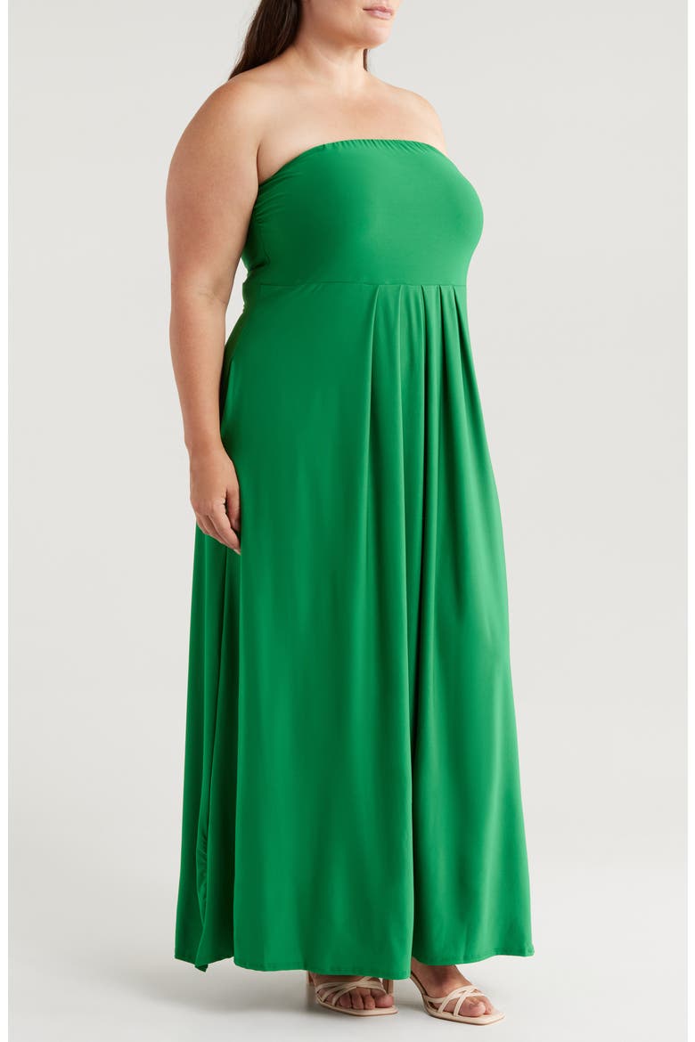 Pleated Stretch Strapless A-Line Dress, Alternate, color, GREEN