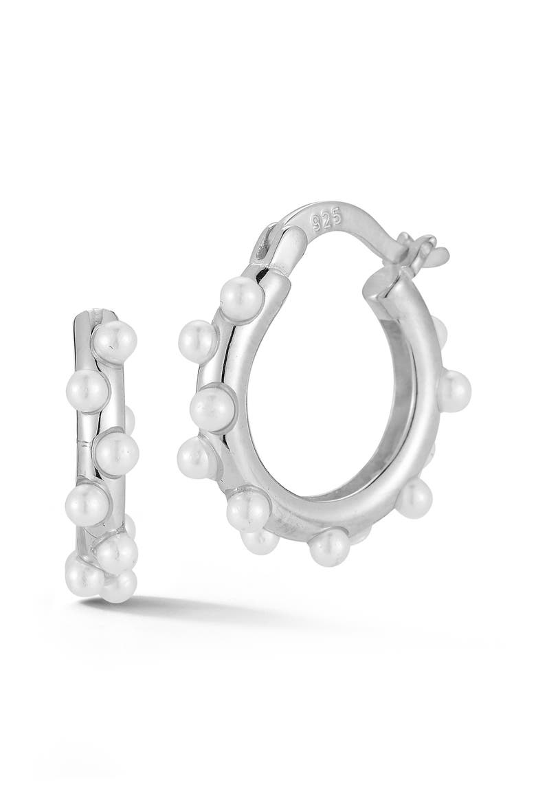 Cultured Pearl Hoop Earrings, Main, color, SILVER
