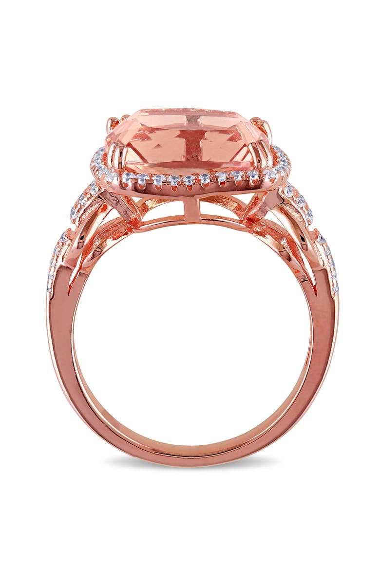 Morganite & Cubic Zirconia Halo Ring, Alternate, color, Simulated Morganite