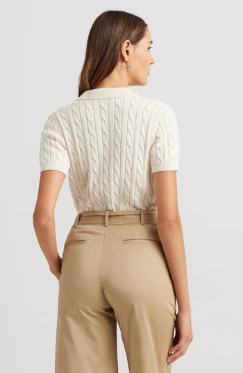 Cable Knit Cotton Polo Sweater