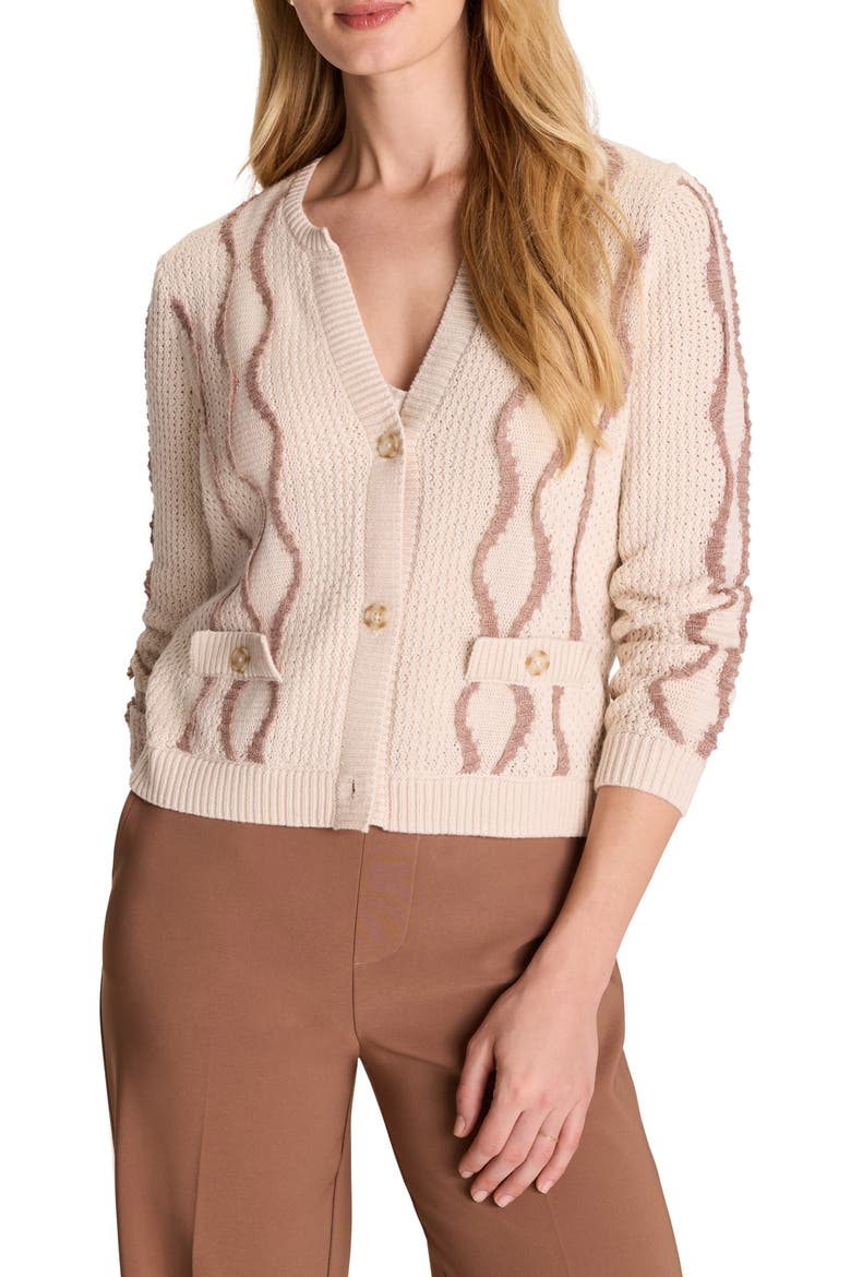 Textured Wave Cotton Blend Cardigan, Main, color, BROWN MULTI
