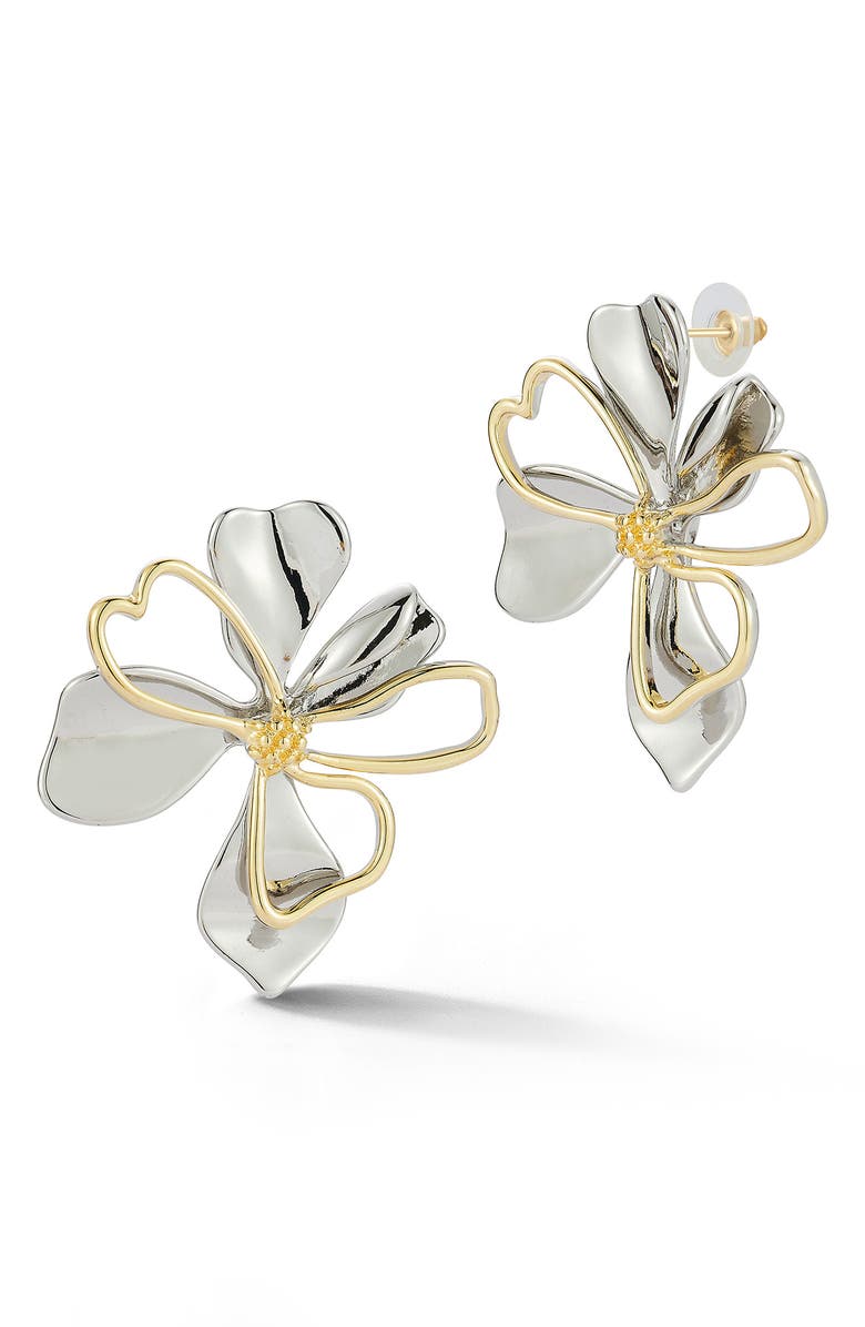 SPHERA MILANO Two-Tone Flower Drop Earrings, Main, color, Gold