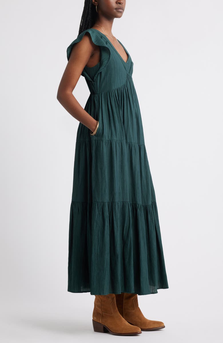 Crinkle Finish Flutter Sleeve Maxi Dress