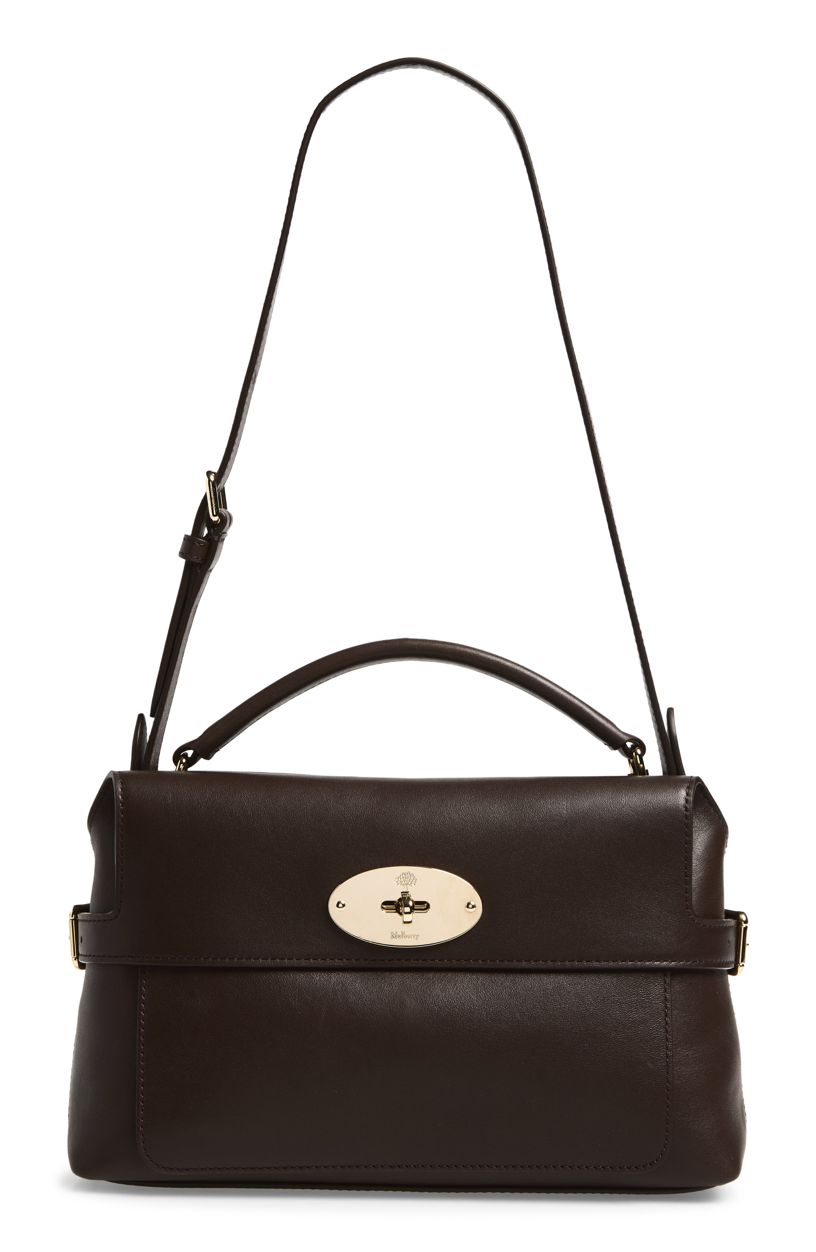 Small Stevie Leather Top Handle Bag, Main, color, EBONY