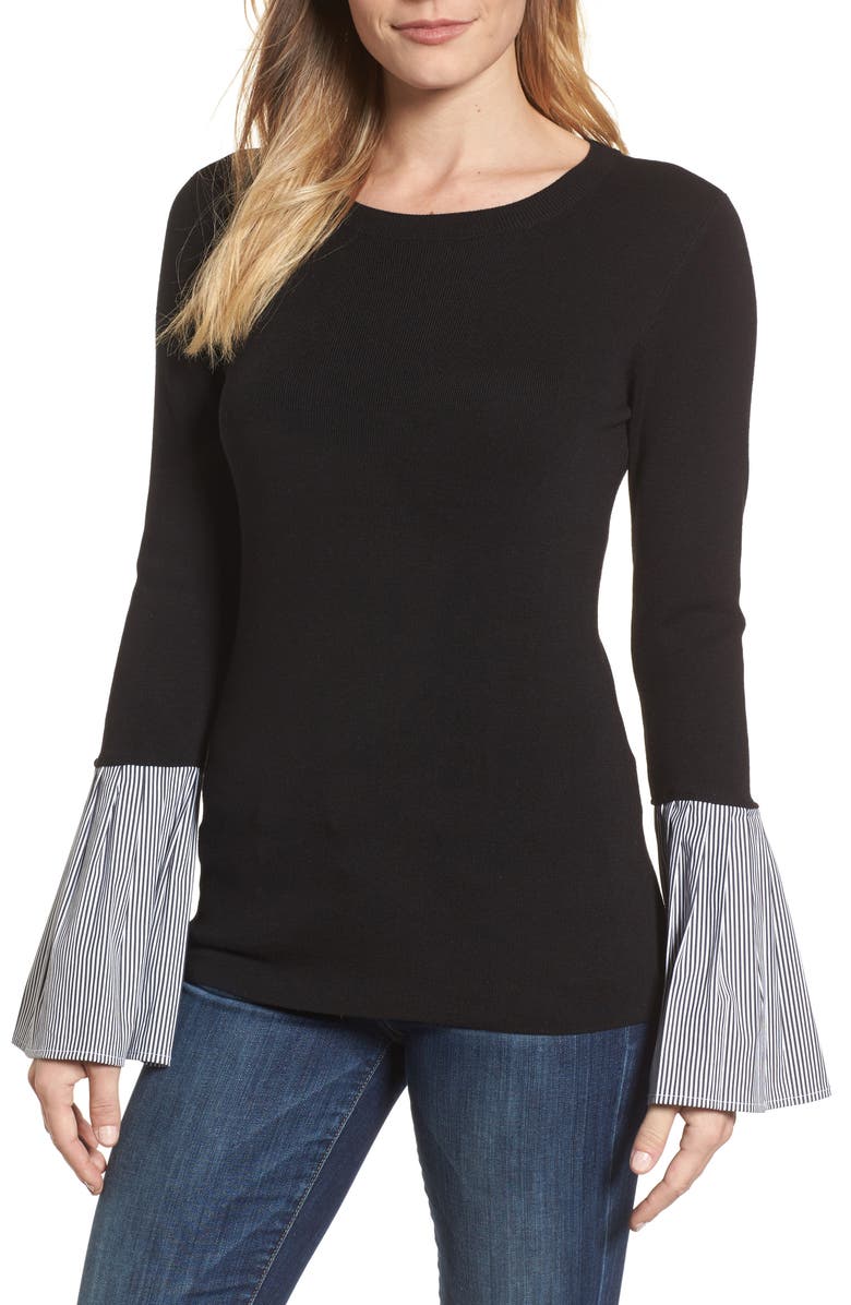 Halogen<sup>®</sup> Poplin Bell Cuff Sweater, Main, color,