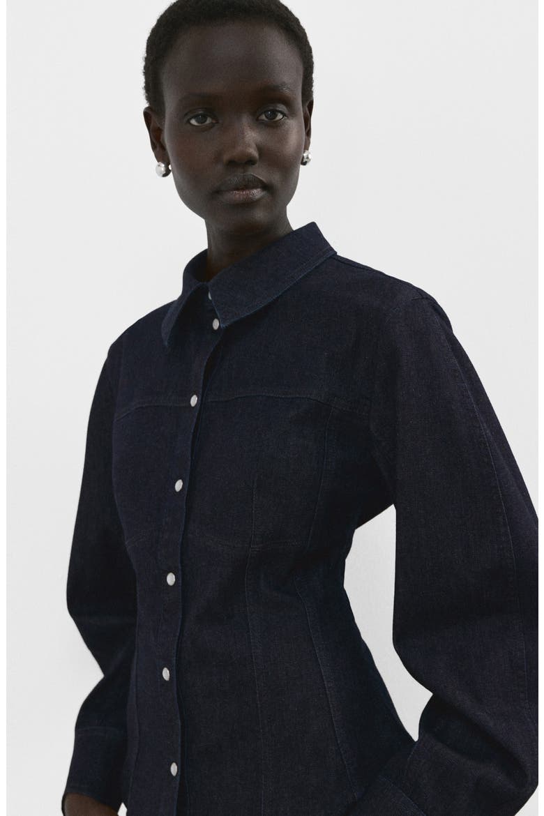Long Sleeve Denim Shirt with Seams, Alternate, color, OPEN BLUE