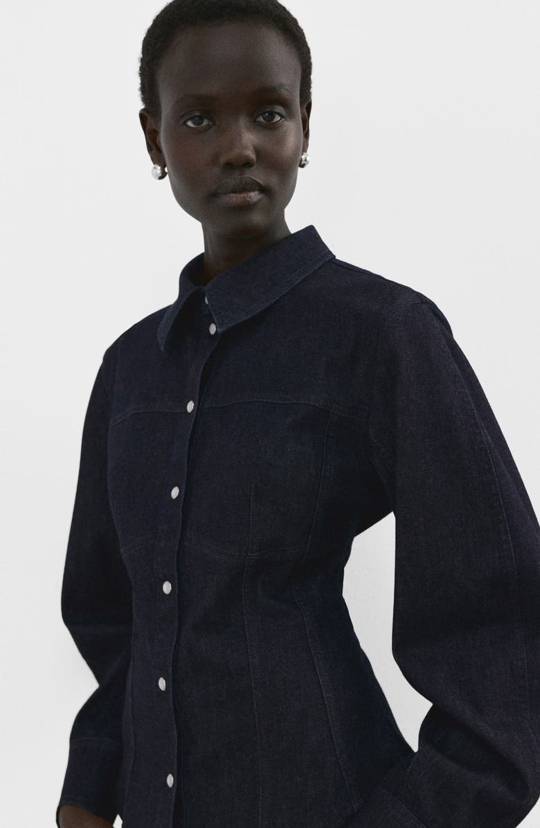 MANGO Long Sleeve Denim Shirt with Seams, Alternate, color, Open Blue
