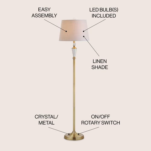 Jonathan Y Harper Crystal / Metal Led Floor Lamp In Brass Gold/clear