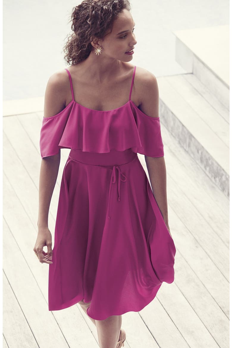 'Jackie' Cold Shoulder Fit & Flare Dress, Alternate, color, HOT PLUM