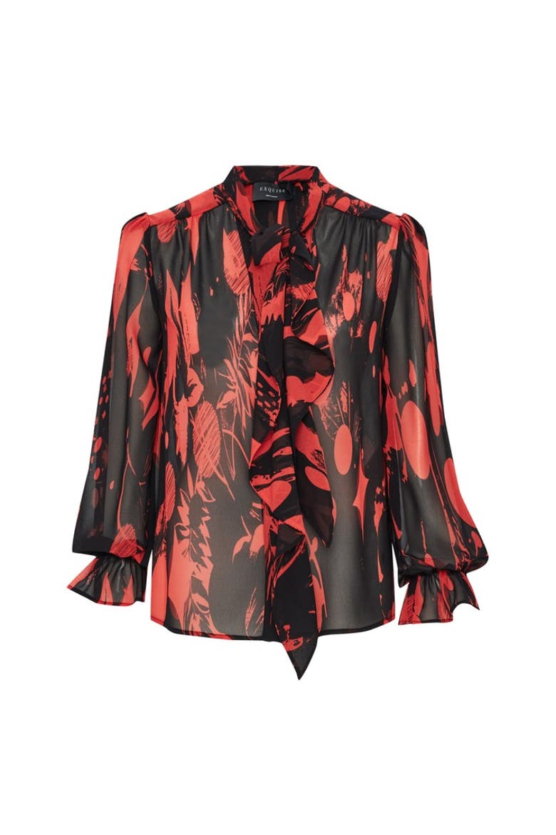 Agatha Sheer Chiffon Shirt, Alternate, color, RED-BLACK