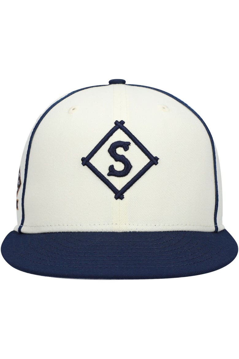 Men's Rings & Crwns Cream/Navy Seattle Steelheads Team Fitted Hat, Alternate, color, Cream