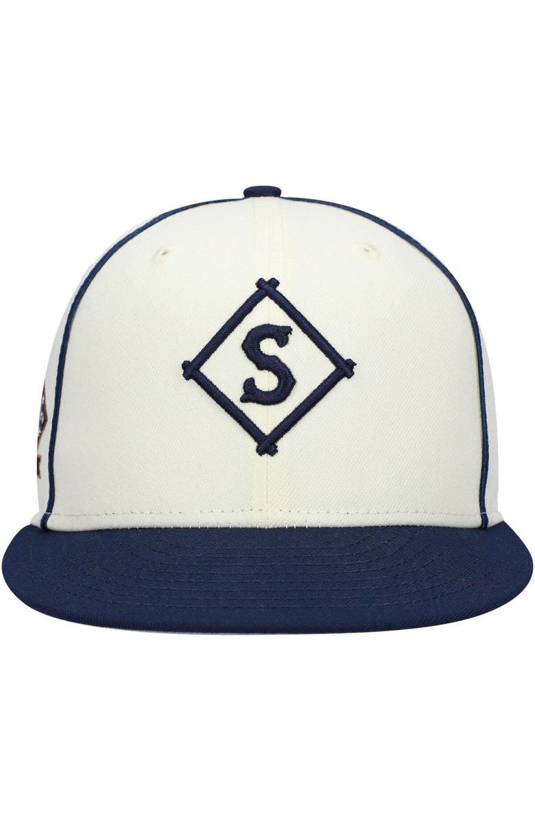 RINGS & CRWNS Men's Rings & Crwns Cream/Navy Seattle Steelheads Team Fitted Hat, Alternate, color, 