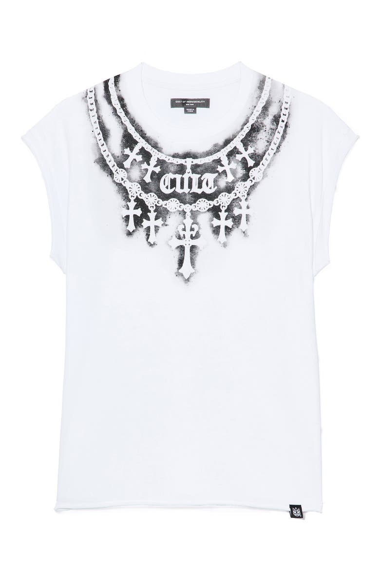 Stencil Cap Sleeve Cotton T-Shirt, Alternate, color, WHITE