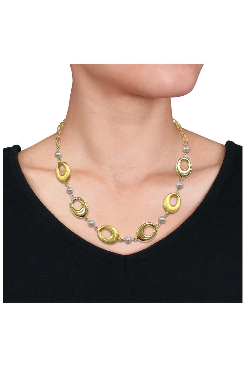 6–7mm Cultured Freshwater Pearl Oval Link Necklace, Alternate, color, WHITE