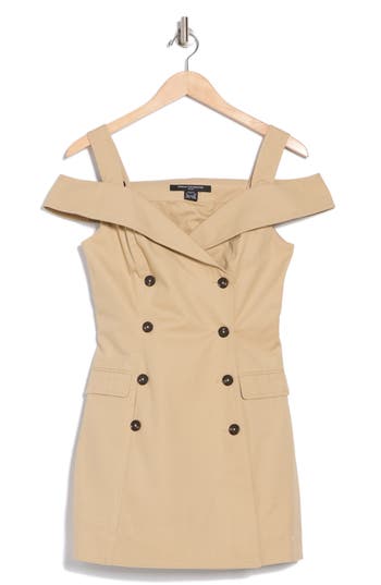 Shop French Connection Cold Shoulder Trench Minidress In Khaki