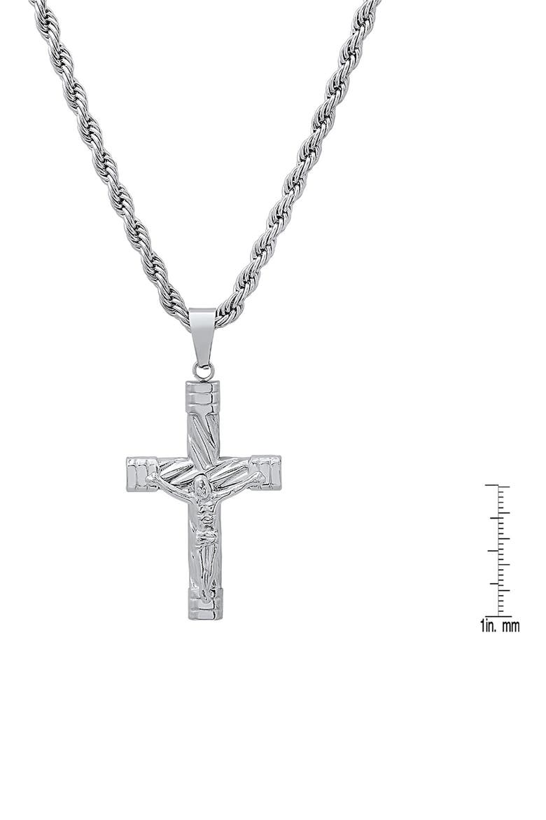 Men's Stainless Steel Rope Chain Crucifix Pendant Necklace, Alternate, color, SILVER