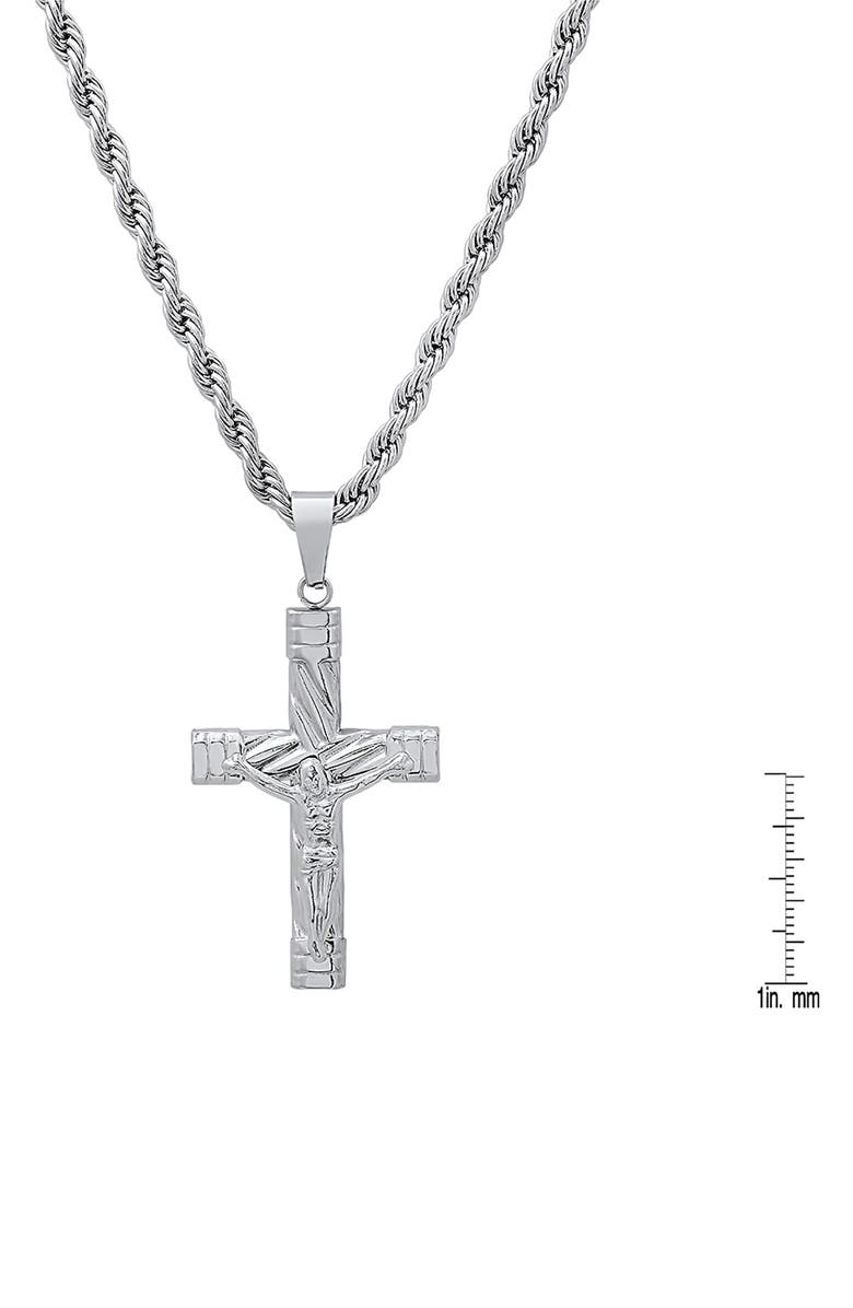 HMY JEWELRY Men's Stainless Steel Rope Chain Crucifix Pendant Necklace, Alternate, color, Silver