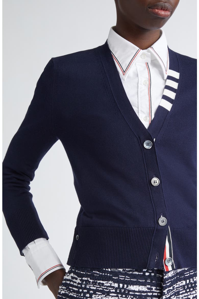 Jersey Stitch V-Neck Cotton Cardigan, Alternate, color, NAVY