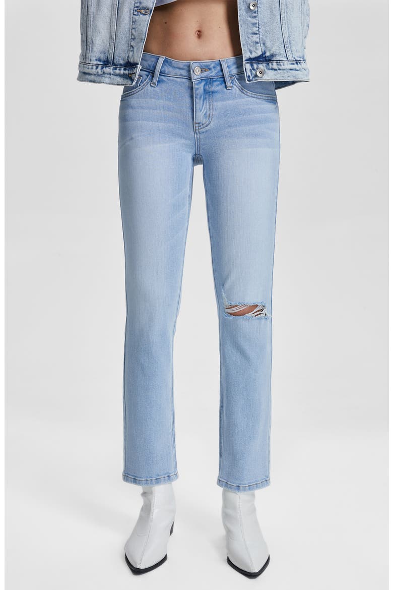 Ally Super Low Rise Slim Straight Leg Jeans, Main, color, SKY BLUE