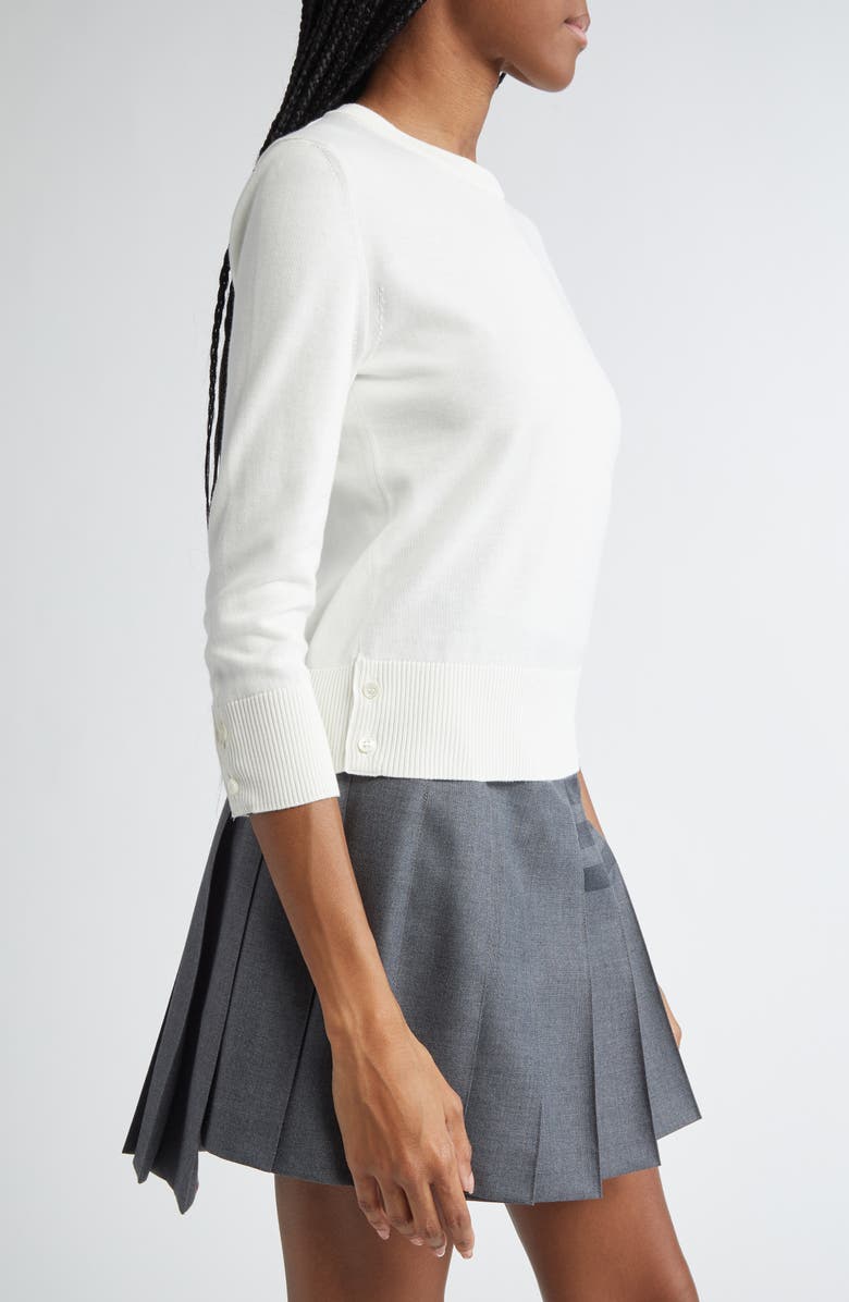 Thom Browne Jersey Stitch Three-Quarter Sleeve Sweater, Alternate, color, White