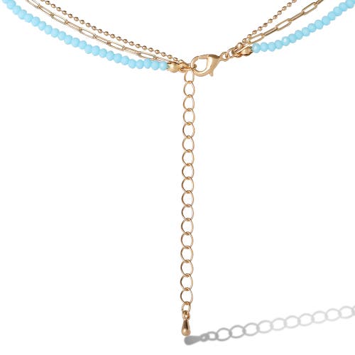 Jessica Simpson Turquoise And Blue-bead Layered Necklace In Gold
