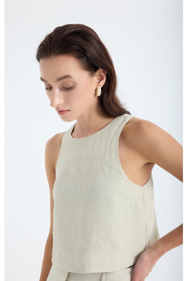 Lena 100% Linen Sleeveless Crop Top, Alternate, color, Stone
