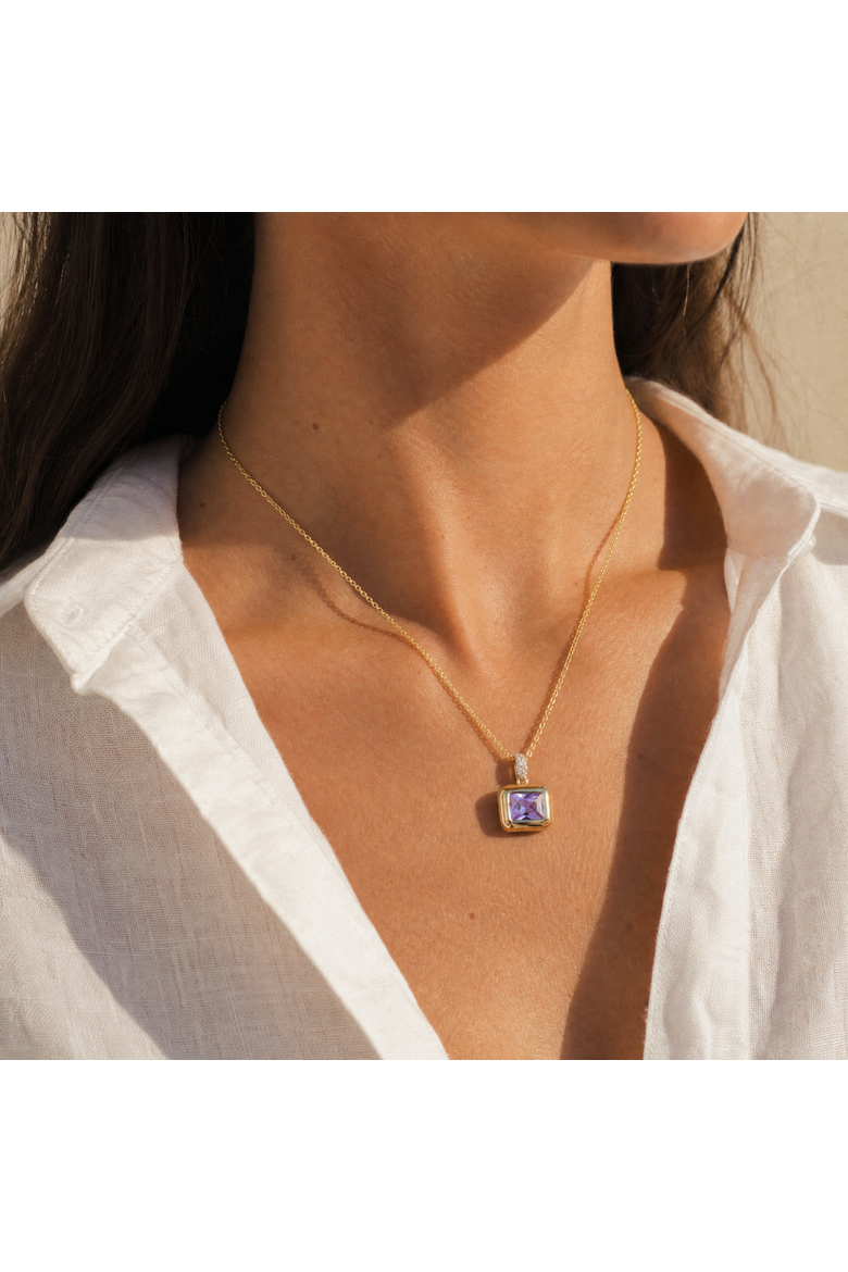 Purple Amathyst Pear Cut Drop Pendant Necklace, Alternate, color, Amethyst
