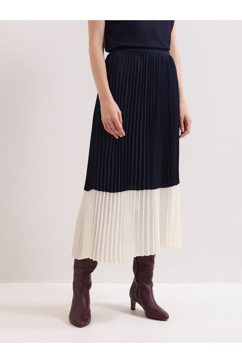 Eleanor Pleated Midi Skirt, Alternate, color, Navy