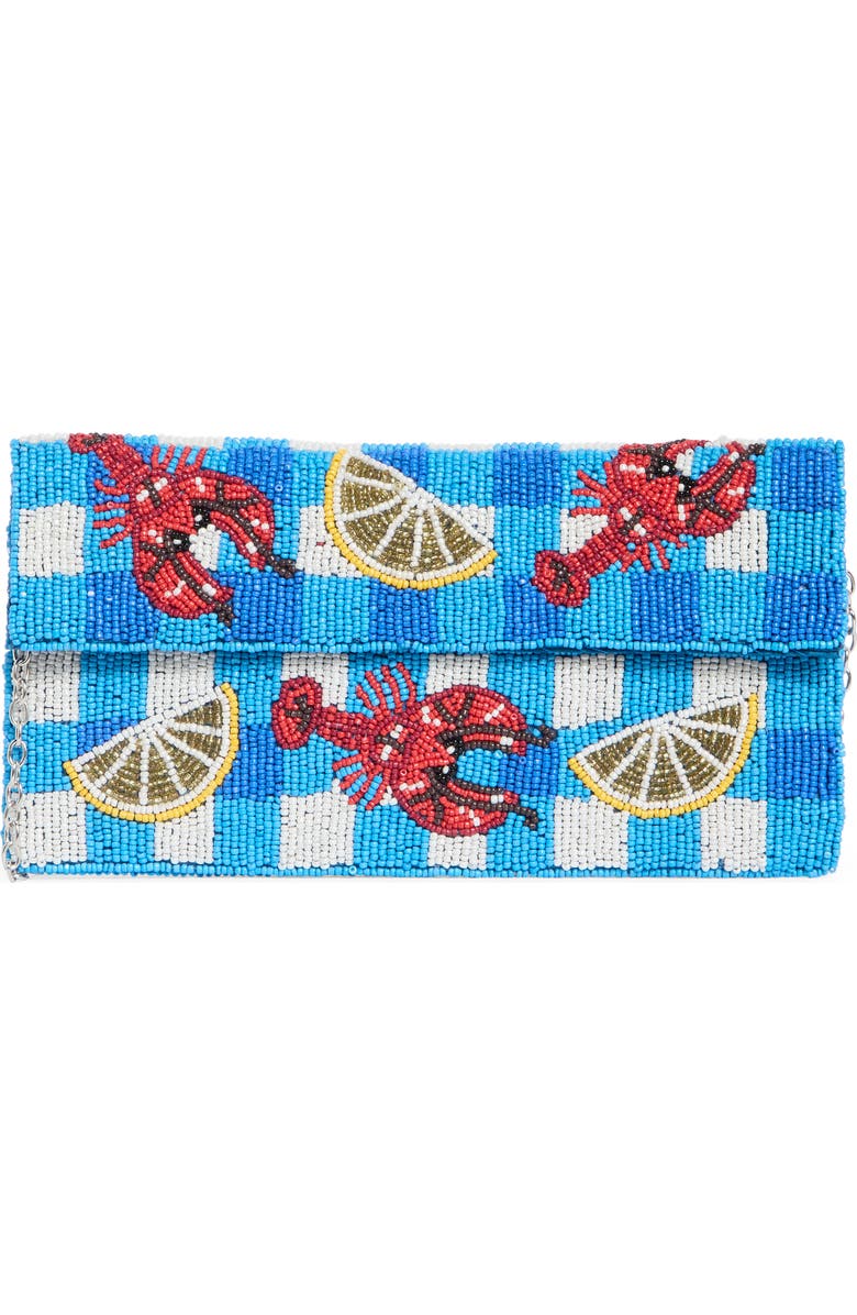 Collection XIIX Beaded Lobster Gingham Flap Clutch, Main, color, Blue Multi
