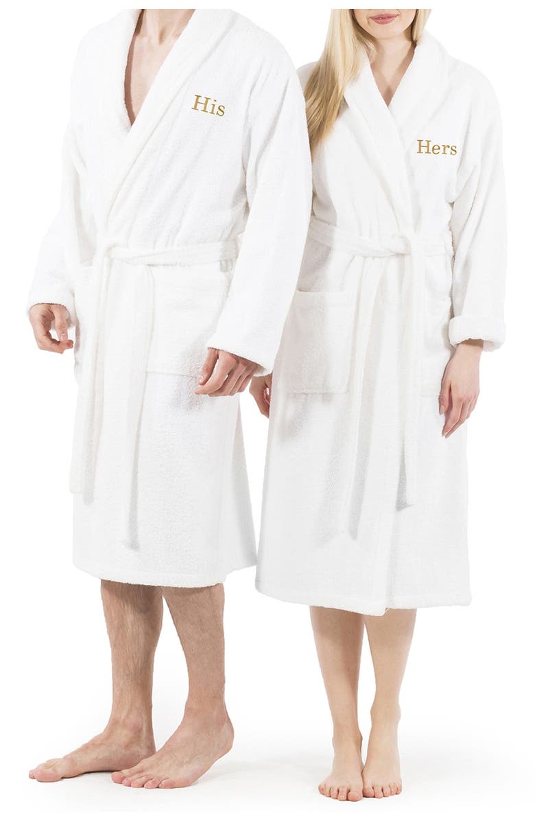 Linum Home Textiles Embroidered 'Hers' Terry Bathrobe, Alternate, color, White