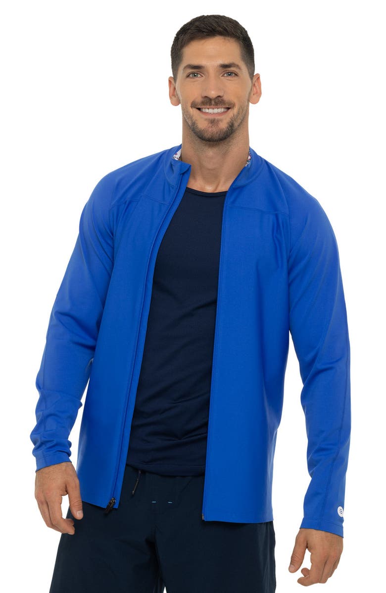 Coolibar Men's Long Sleeve Swim Jacket - UPF 50+ Sun Protection - Menorca, Alternate, color, Baja Blue