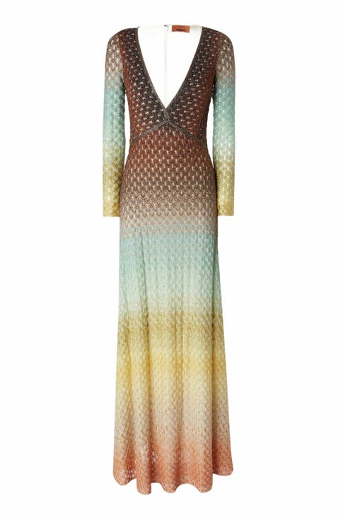 Flared Dégradé Long Dress With V-neck