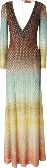 Flared Dégradé Long Dress With V-neck