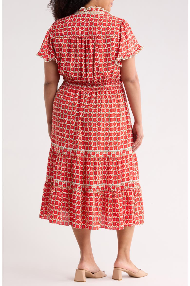 Flutter Sleeve Tiered Maxi Dress, Alternate, color, CREAM/ PAPAYA MINI POPPY