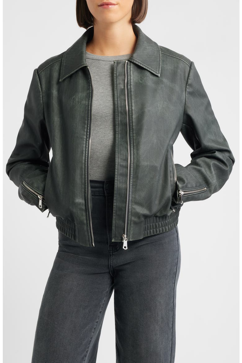 Distressed Faux Leather Jacket, Alternate, color, GREY