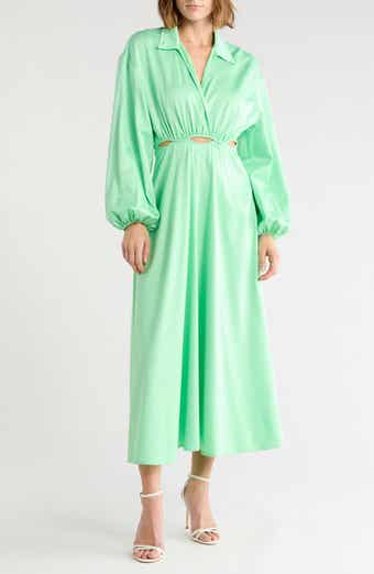 Cutout Long Sleeve Satin Maxi Dress